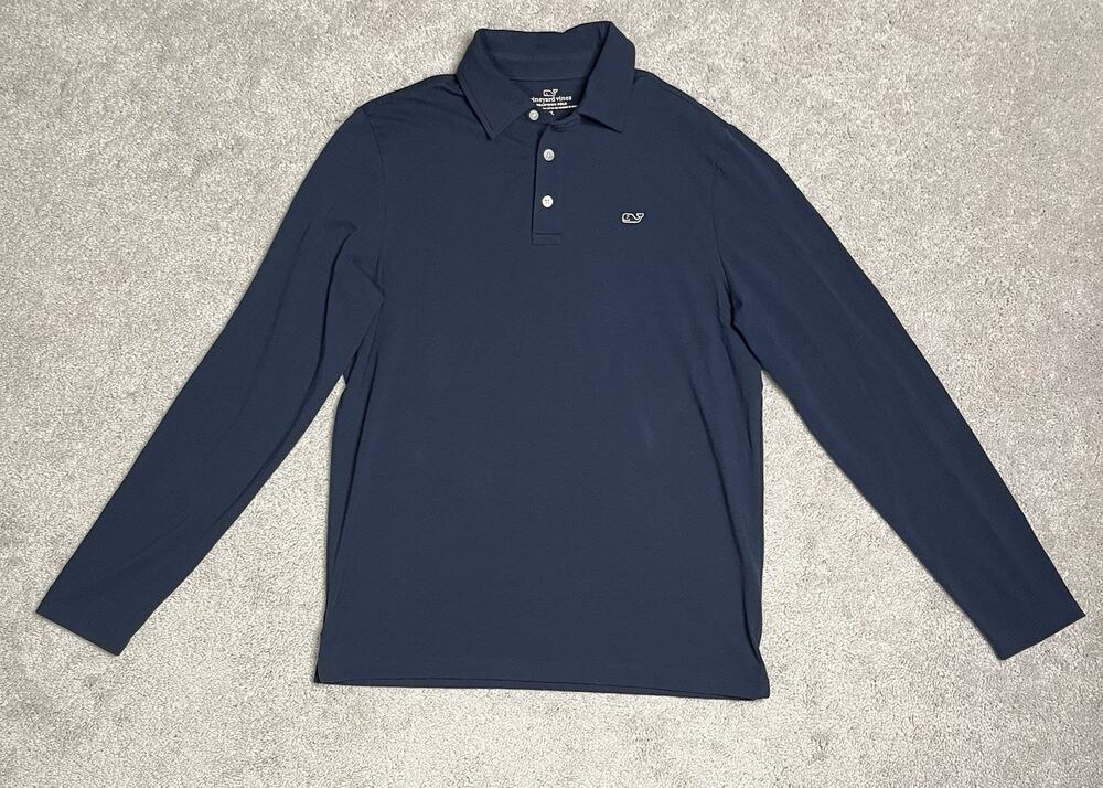 Vineyard Vines Boys Long-Sleeve Edgartown Polo - Navy Blue Size Boys XL